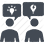 Small two people with light bulbs in bubbles over their heads icon.