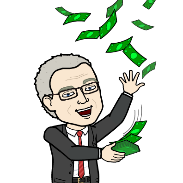Patrick McCloskey Partner and Co-Founder throwing money up in the air, pictured as fictional cartoon character.